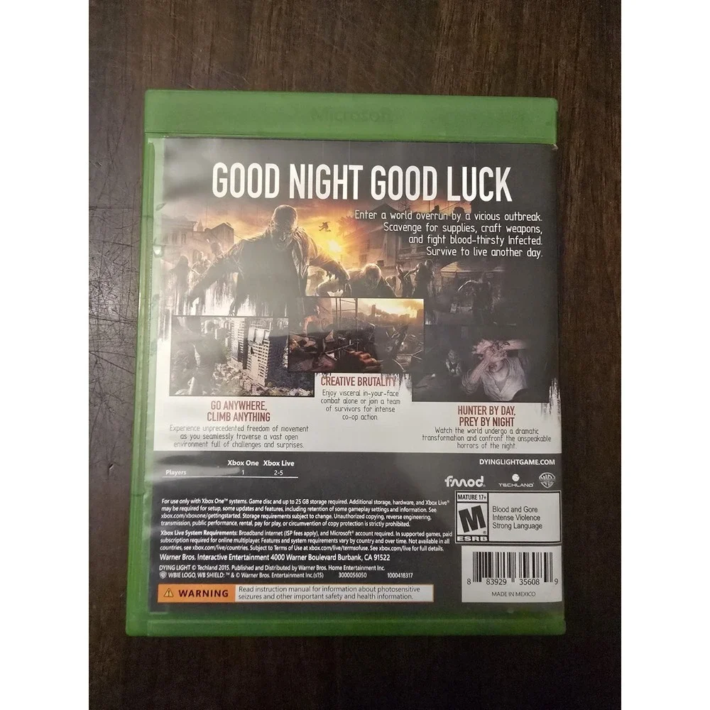 Dying‎ Light - Xbox One 2015 Techland Warner Brothers Games Rated Mature 17 ESRB